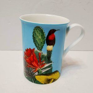 Gracie Stechcol Bone China Mug, Coffee Tea Cup, Bird Cactus Mushroom Red Sunbird